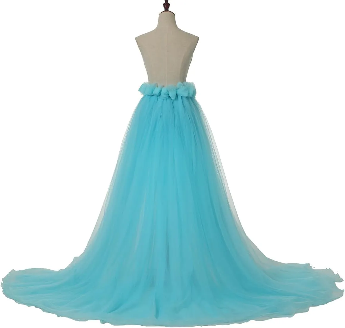 Women 5-Layers Tulle Tutu Long Train Skirts Wedding Party Cocktail Prom Bandage Mesh Maxi Dress