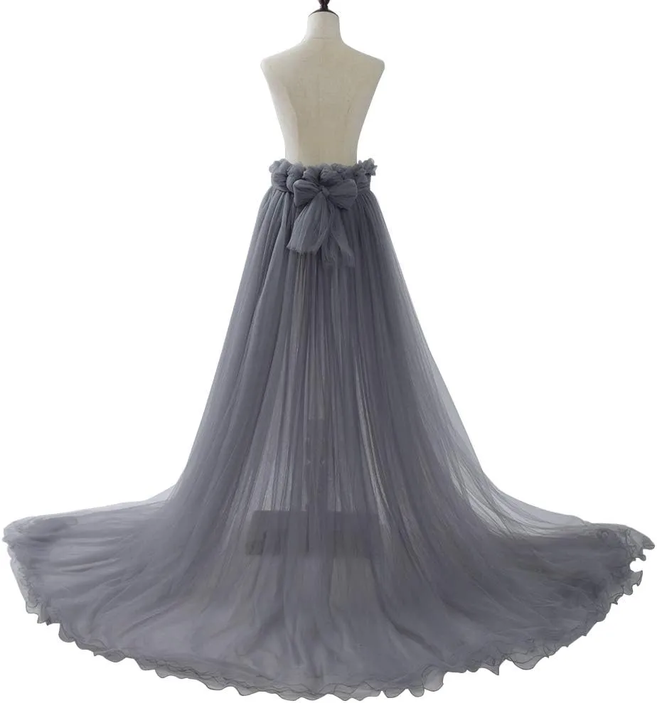 Women 5-Layers Tulle Tutu Long Train Skirts Wedding Party Cocktail Prom Bandage Mesh Maxi Dress