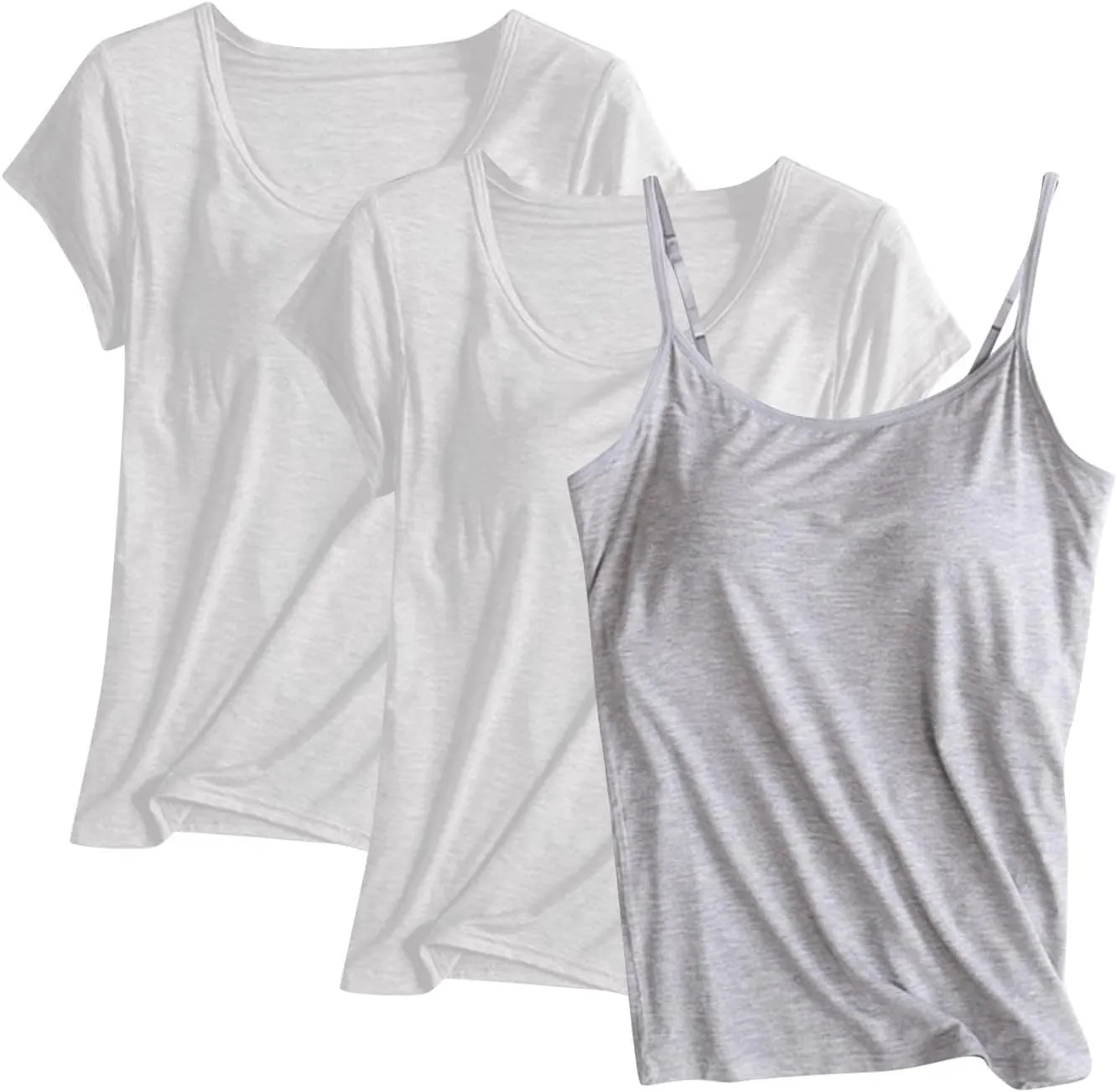 Women Active Quick Dry Stretch Shirt 3 Piece Ultra Soft Built in Bra Homewear Tops Solid Color Breathable Loungewear