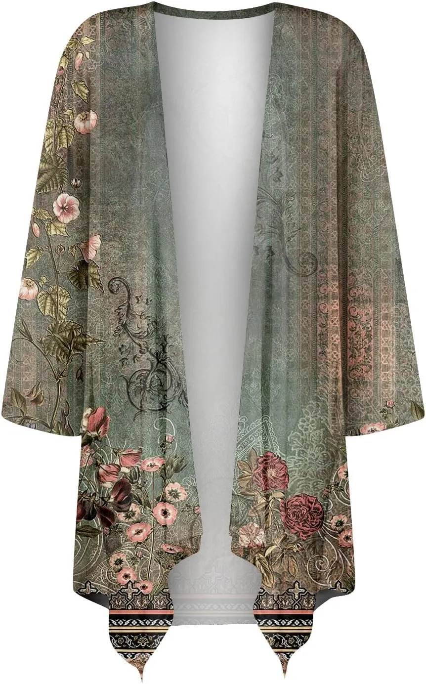 Women Cardigan 2024 3/4 Sleeve Tie Dye Funny Tops Loose Fit Lightweight Blouse Coat Shawl Collar Fall T Shirts