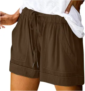 Women Casual Shorts with Pocket Drawstring High Waist Plus Size Short Pants Beach Vacation Trendy 2025 Summer Clothes