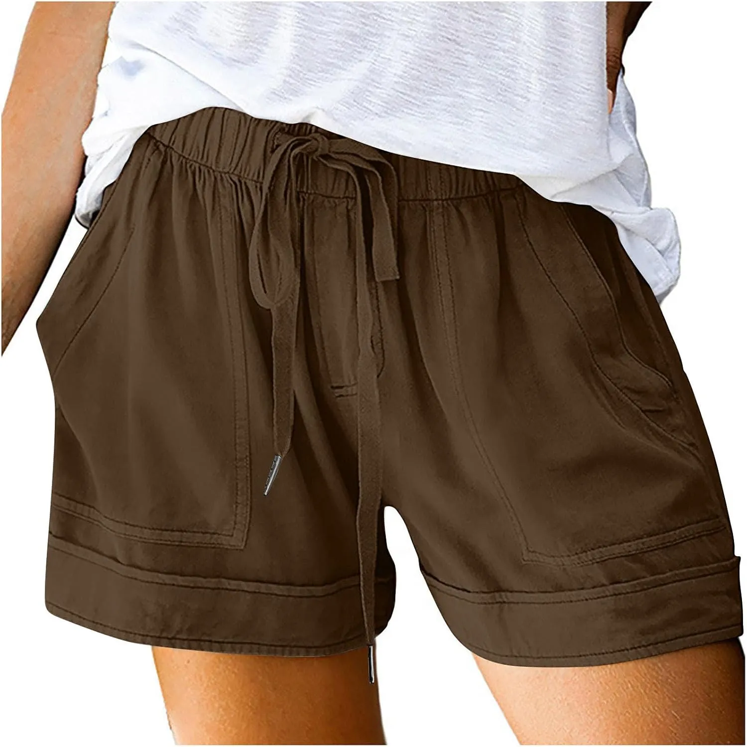Women Casual Shorts with Pocket Drawstring High Waist Plus Size Short Pants Beach Vacation Trendy 2025 Summer Clothes
