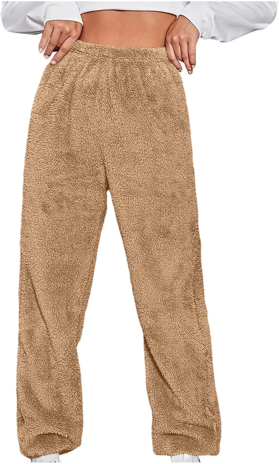 Women Cute Bear Plush Pajama Pants Soft Fluffy Fleece Warm Pjs Bottoms Sleepwear Winter Comfy Fuzzy Lounge Pants