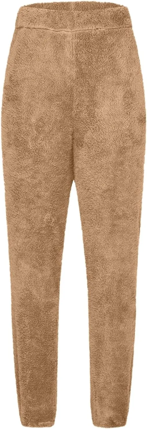 Women Cute Bear Plush Pajama Pants Soft Fluffy Fleece Warm Pjs Bottoms Sleepwear Winter Comfy Fuzzy Lounge Pants