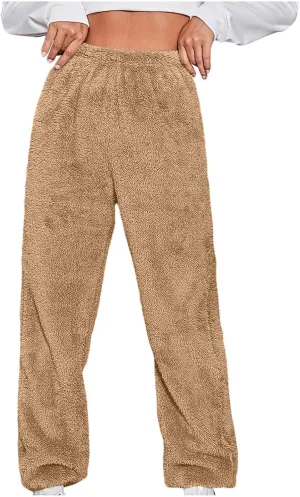 Women Cute Bear Plush Pajama Pants Soft Fluffy Fleece Warm Pjs Bottoms Sleepwear Winter Comfy Fuzzy Lounge Pants