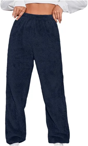 Women Cute Bear Plush Pajama Pants Soft Fluffy Fleece Warm Pjs Bottoms Sleepwear Winter Comfy Fuzzy Lounge Pants