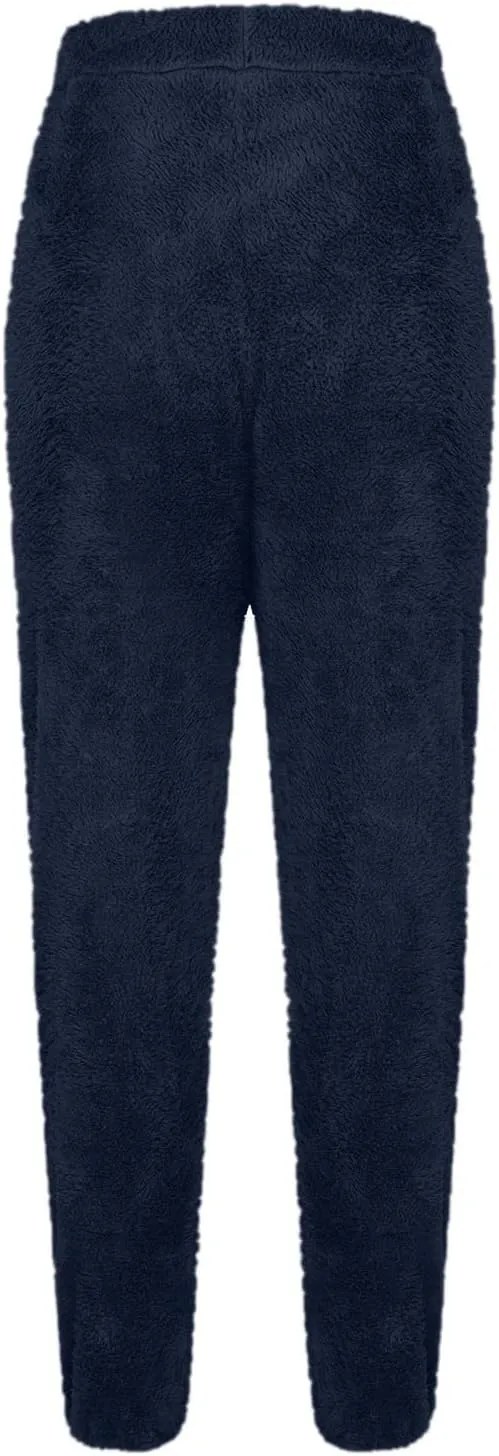 Women Cute Bear Plush Pajama Pants Soft Fluffy Fleece Warm Pjs Bottoms Sleepwear Winter Comfy Fuzzy Lounge Pants