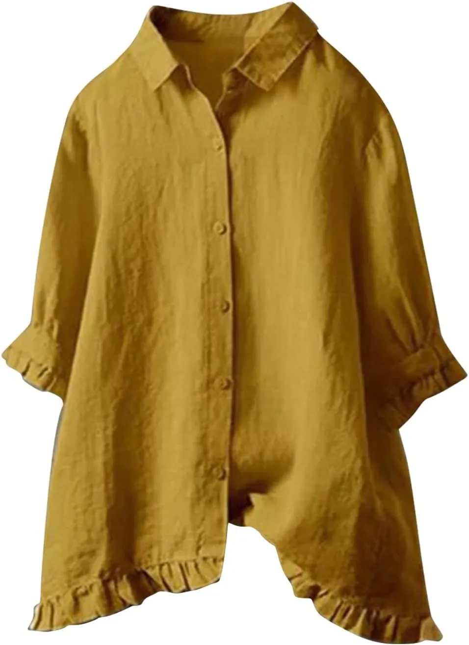 Women Linen Shirts Summer Cotton Linen Plain Long Sleeve T-Shirts Casual Plus Size Basic Crew Neck Tshirts