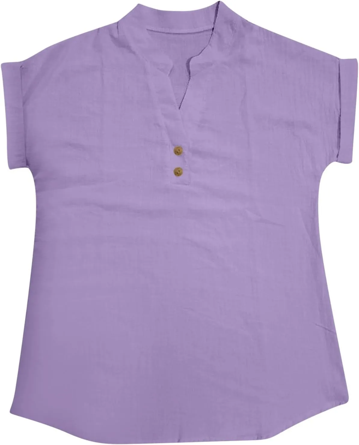 Women Linen Shirts V-Neck Buttons Blouse Plain Solid Comfy Tee Top Long Sleeve Loose T-Shirts