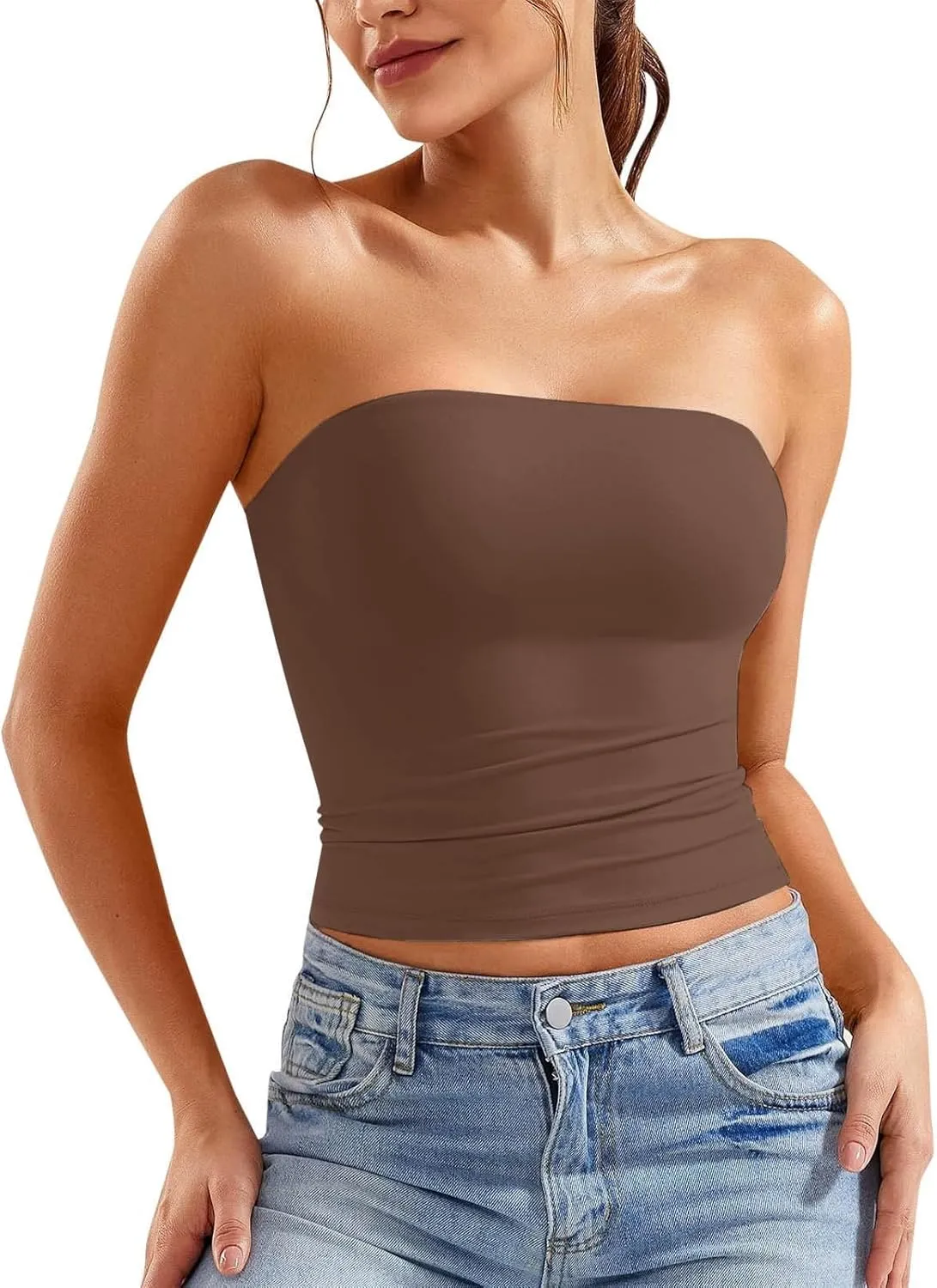 Women Strapless Tube Top Sexy Sleeveless Backless Bandeau Going Out Crop Tops Cute 2025 Summer Outfits