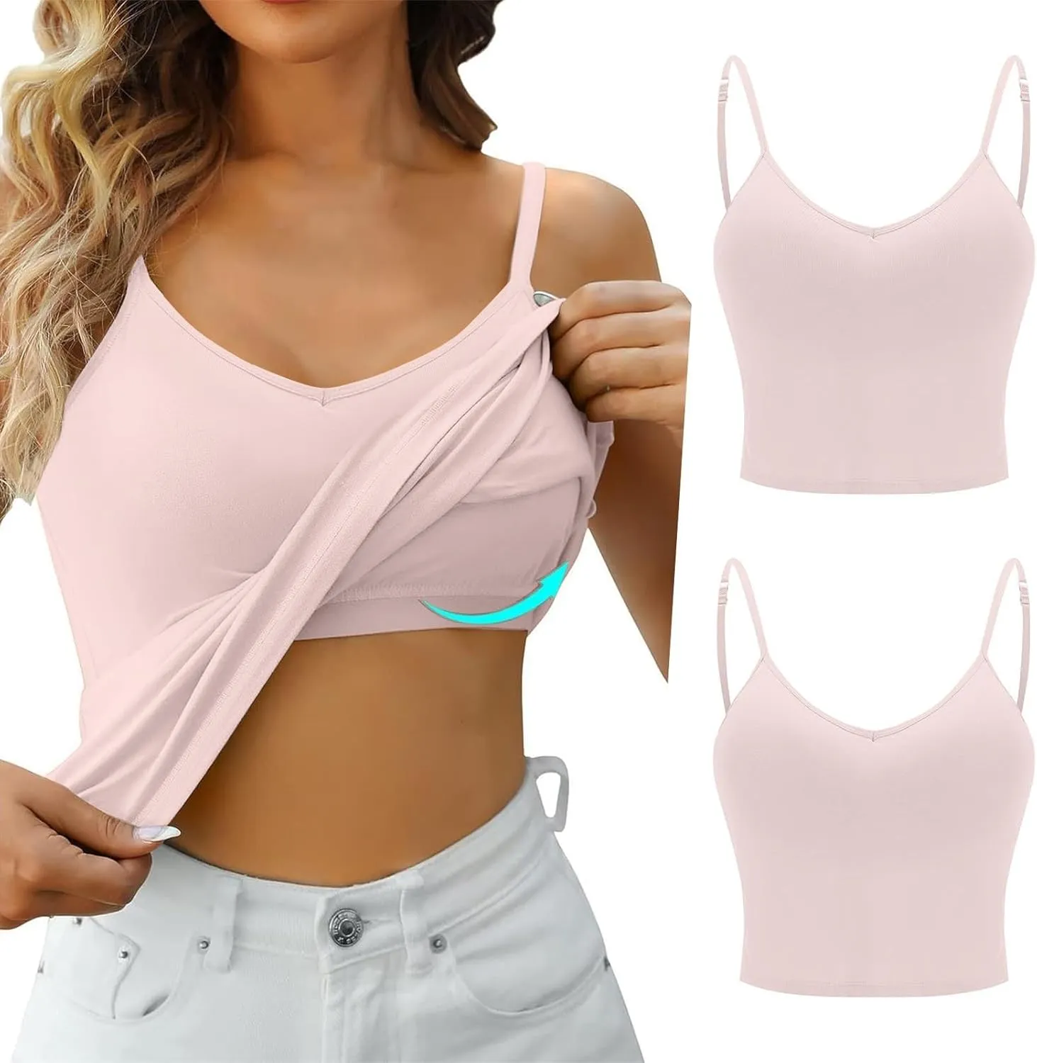 Women Tank Tops with Built in Bras Summer Strap Basic Layer Padded Bra Cami Shirts Casual Workout Yoga Tops Soft