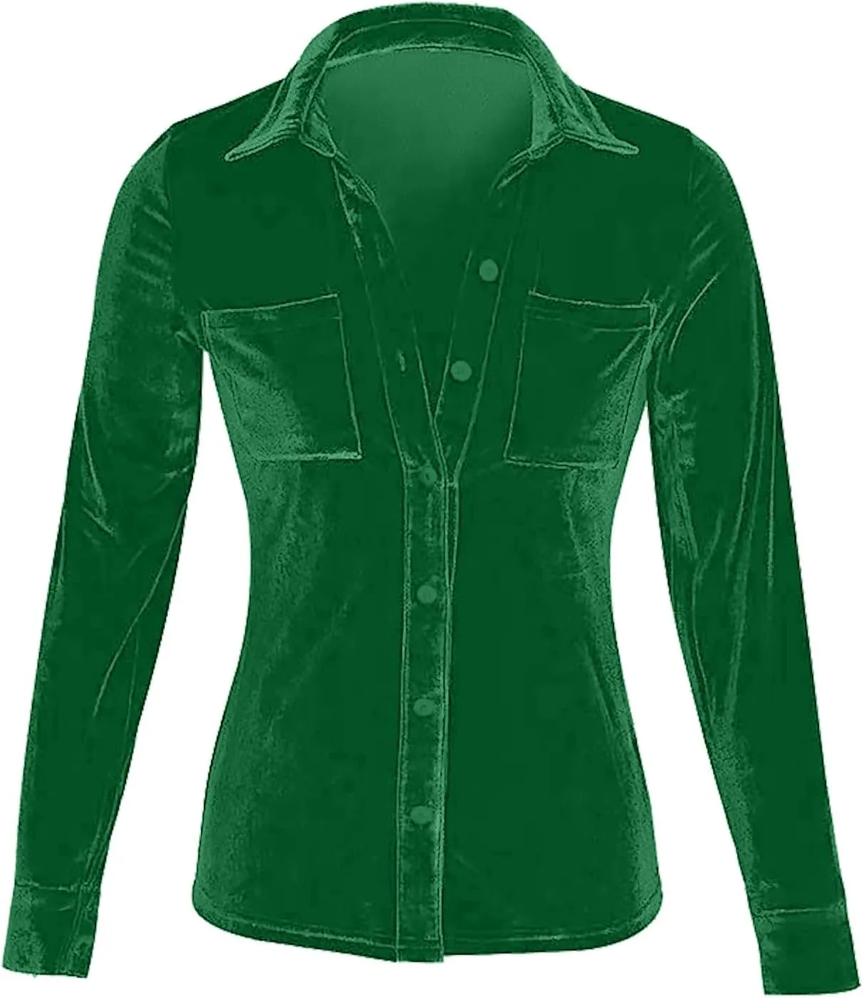 Women Vintage Velvet Shirts Fall Fashion Long Sleeve Button Down Blouses Slim Fit Casual Lapel Tunic Top with Pockets