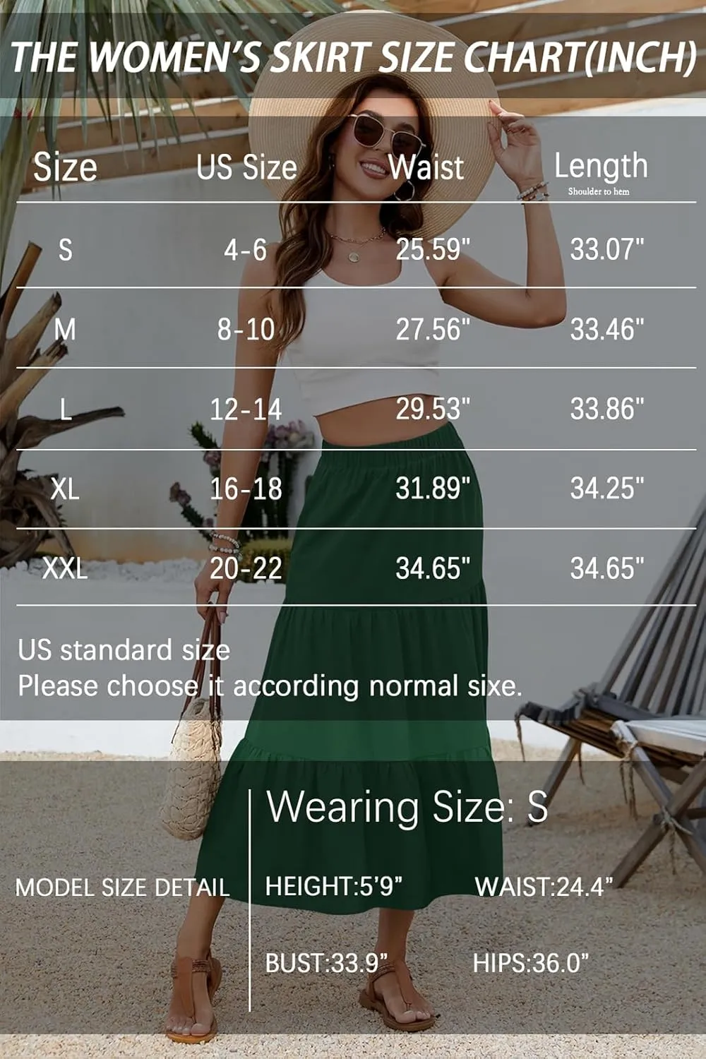 Women's 2025 Summer Boho Tiered Maxi Skirt Flowy A-Line Elastic Waist with Pockets Trendy Beach Long Skirts