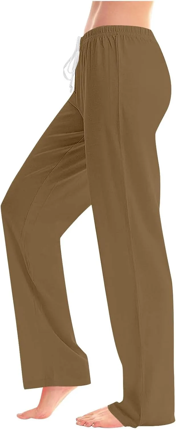 Womens Athletic Pants Straight Leg Lounge Trousers High Waisted Drawstring Soft Comfy Yoga Sweatpants with Pockets