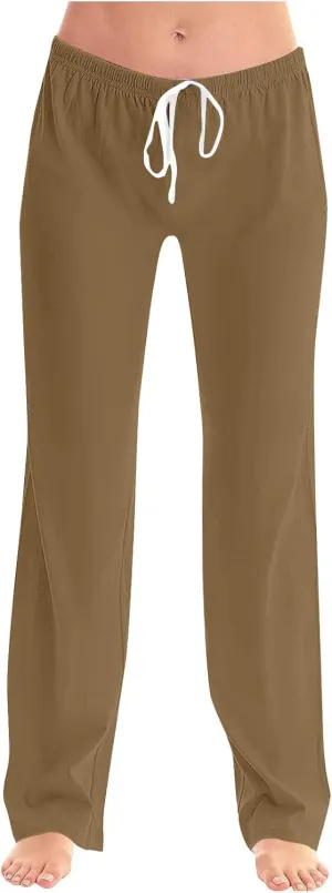 Womens Athletic Pants Straight Leg Lounge Trousers High Waisted Drawstring Soft Comfy Yoga Sweatpants with Pockets