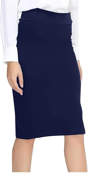 Women's Basic Midi Pencil Skirt Elastic High Waist Casual Formal Business Work Bodycon Stretch Short Wrap Skirts