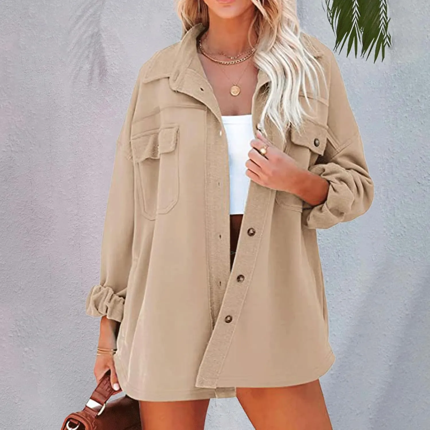 Womens Button Down Shirts 2024 Fall Casual Long Sleeve Cargo Jacket Loose Military Utility Safari Coat with Pockets