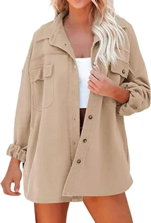 Womens Button Down Shirts 2024 Fall Casual Long Sleeve Cargo Jacket Loose Military Utility Safari Coat with Pockets