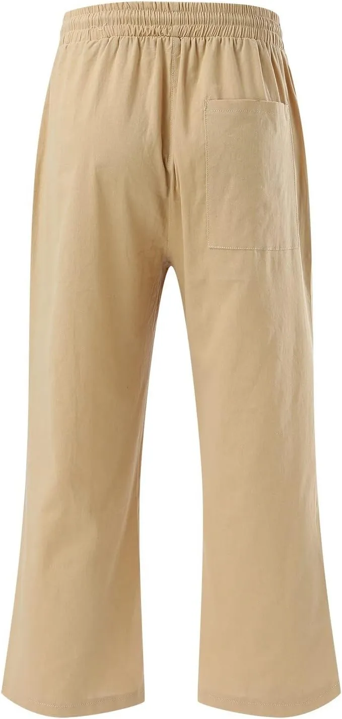 Womens Capris Summer Cotton Linen Pants Casual 2025 Trendy Elastic Waisted Cropped Trousers Beach Pants