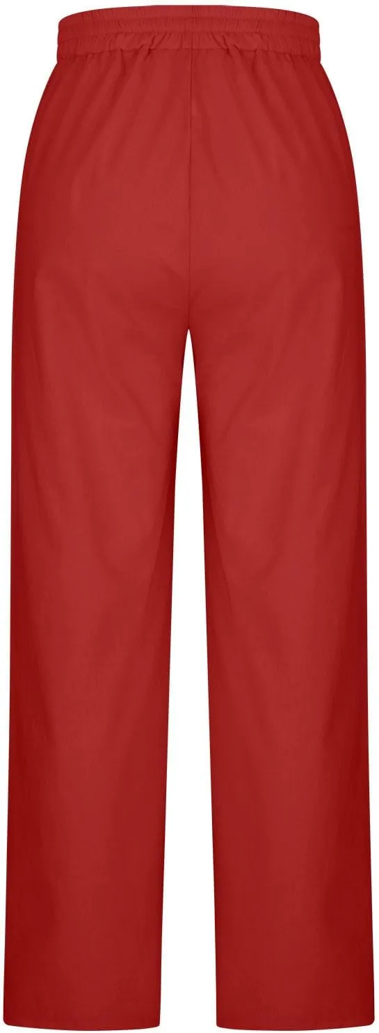 Women's Casual Linen Pants Summer Wide Leg Pants Drawstring Waist Lounge Pants Comfy Loose Pants Flowy Palazzo Pants