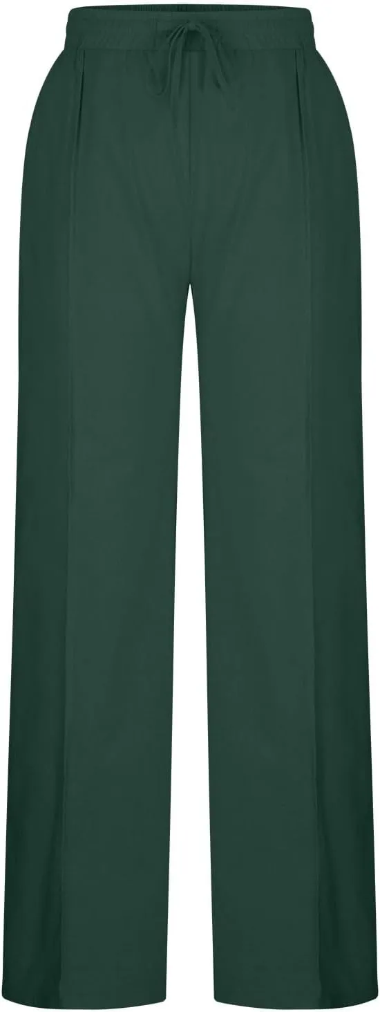 Women's Casual Linen Pants Summer Wide Leg Pants Drawstring Waist Lounge Pants Comfy Loose Pants Flowy Palazzo Pants