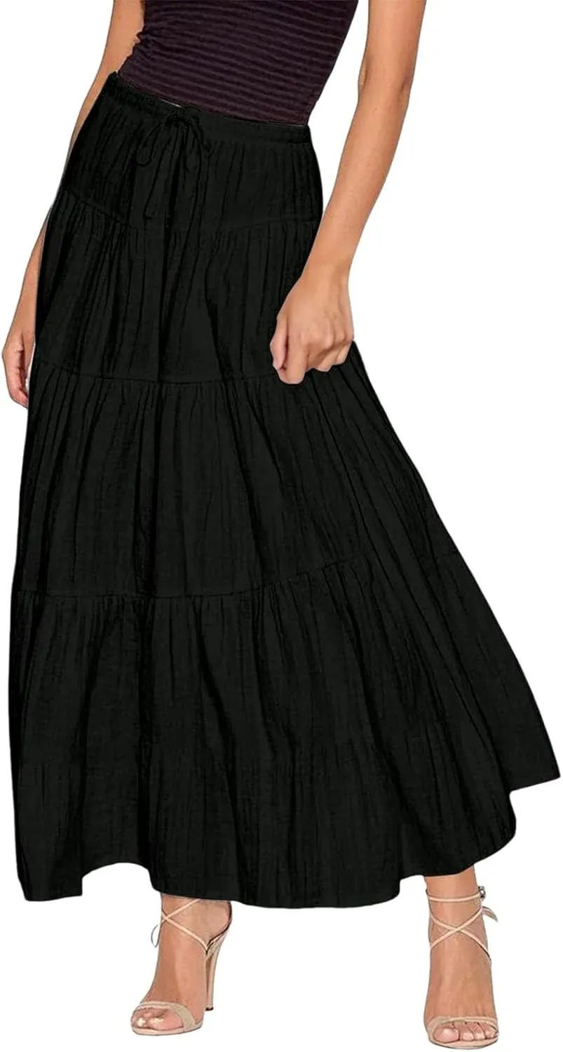 Womens Daily Holidays Flowy Flared Ruffle Boho Long Skirt Summer Maxi Skirt Cute Skirt