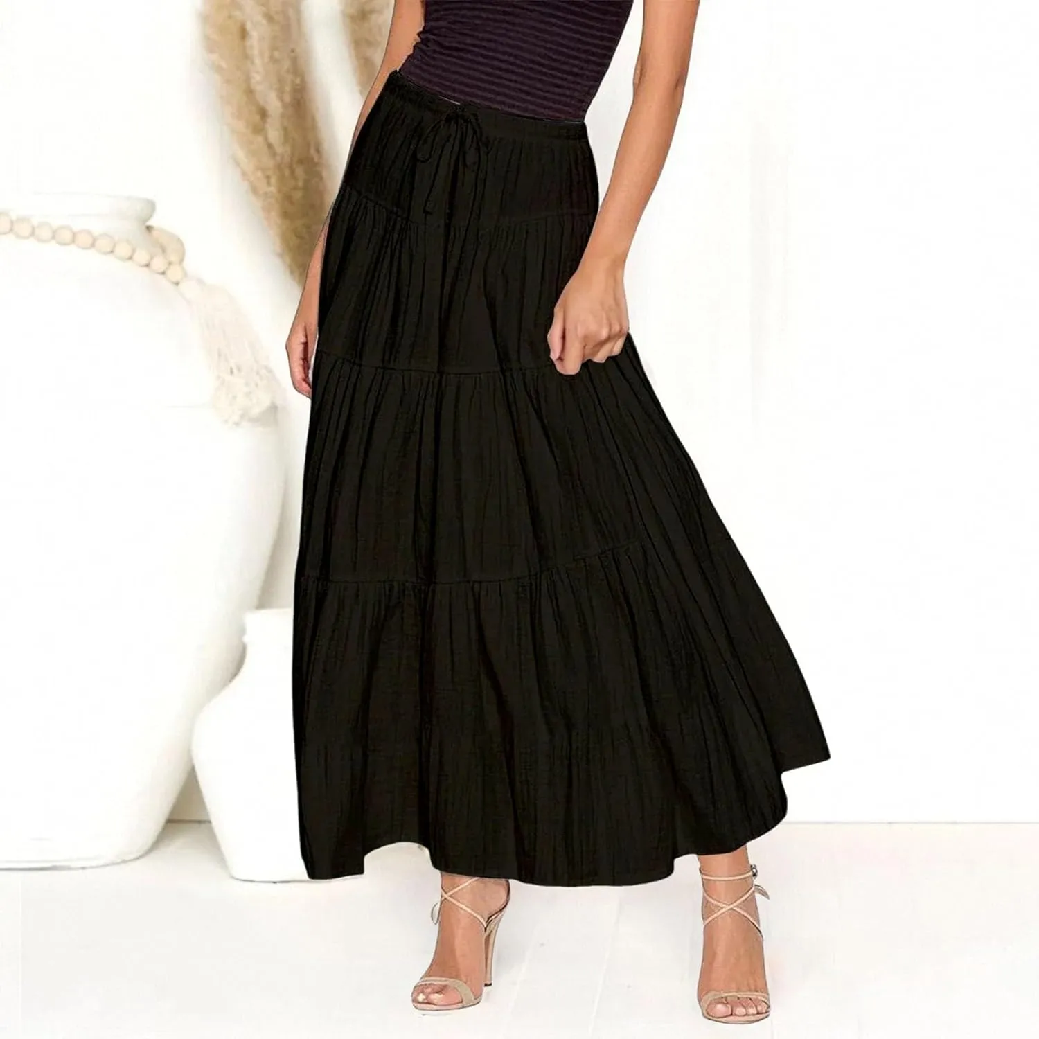 Womens Daily Holidays Flowy Flared Ruffle Boho Long Skirt Summer Maxi Skirt Cute Skirt