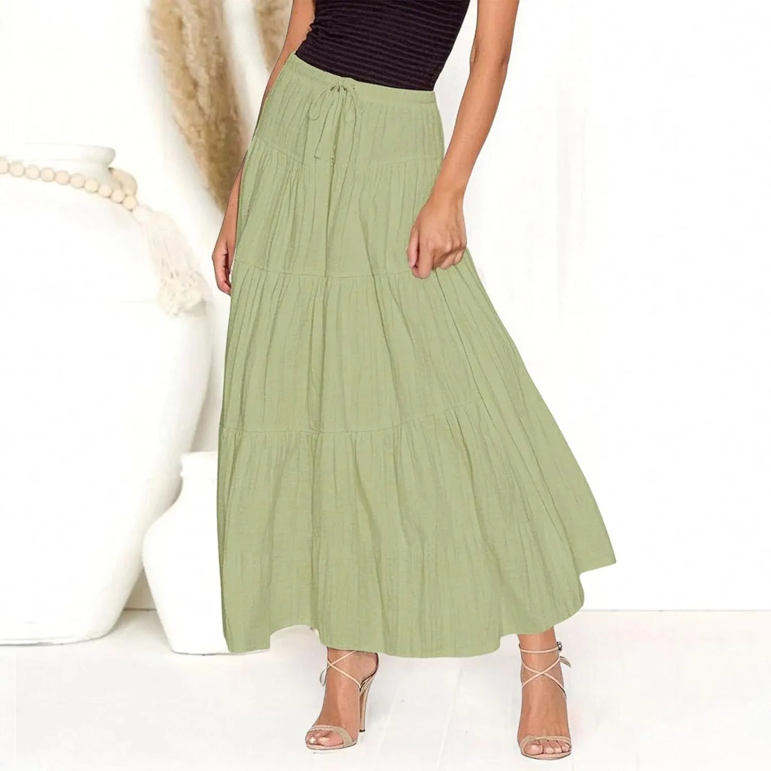 Womens Daily Holidays Flowy Flared Ruffle Boho Long Skirt Summer Maxi Skirt Cute Skirt