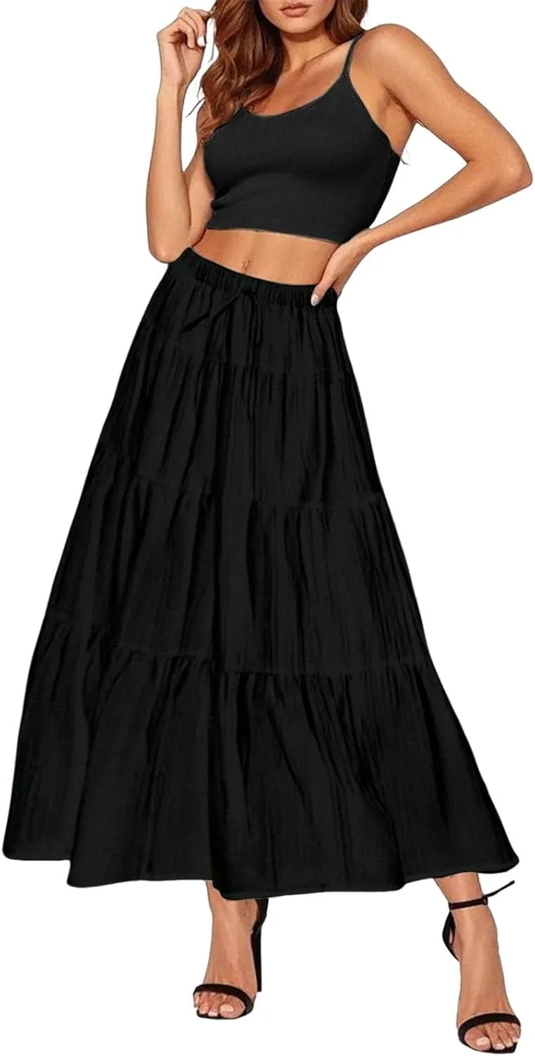 Womens Daily Holidays Flowy Flared Ruffle Boho Long Skirt Summer Maxi Skirt Cute Skirt