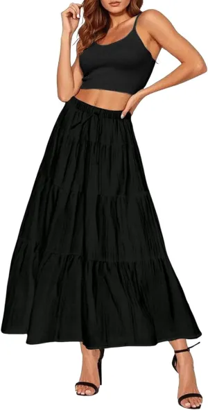 Womens Daily Holidays Flowy Flared Ruffle Boho Long Skirt Summer Maxi Skirt Cute Skirt