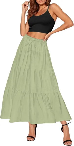 Womens Daily Holidays Flowy Flared Ruffle Boho Long Skirt Summer Maxi Skirt Cute Skirt