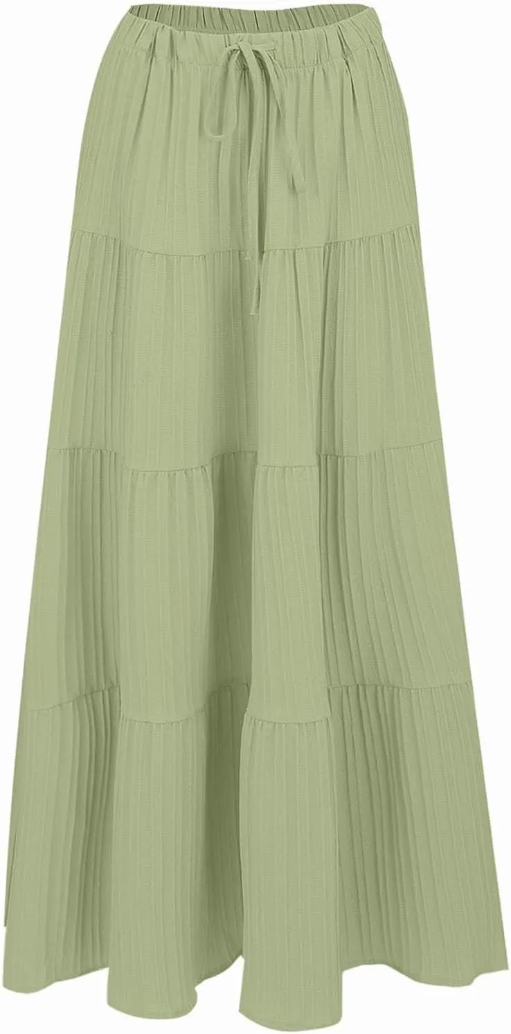 Womens Daily Holidays Flowy Flared Ruffle Boho Long Skirt Summer Maxi Skirt Cute Skirt