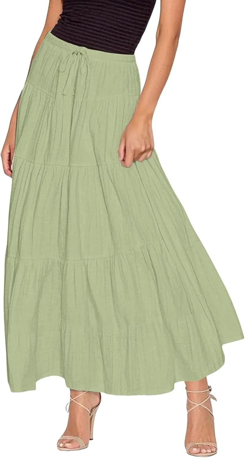 Womens Daily Holidays Flowy Flared Ruffle Boho Long Skirt Summer Maxi Skirt Cute Skirt
