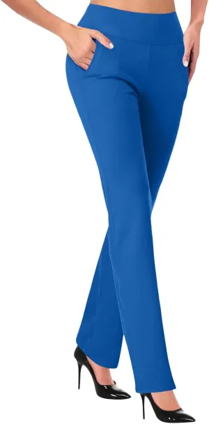 Womens Dress Pants Stretchy Dressy Pants Casual Work Pants Loose Straight Leg Pants Elastic High Waisted Pants Pockets