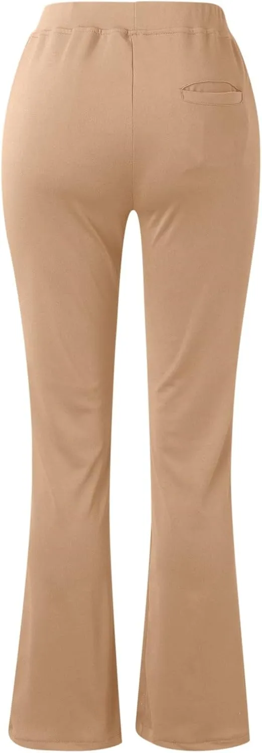 Womens Dress Pants Stretchy Dressy Pants Casual Work Pants Loose Straight Leg Pants Elastic High Waisted Pants Pockets