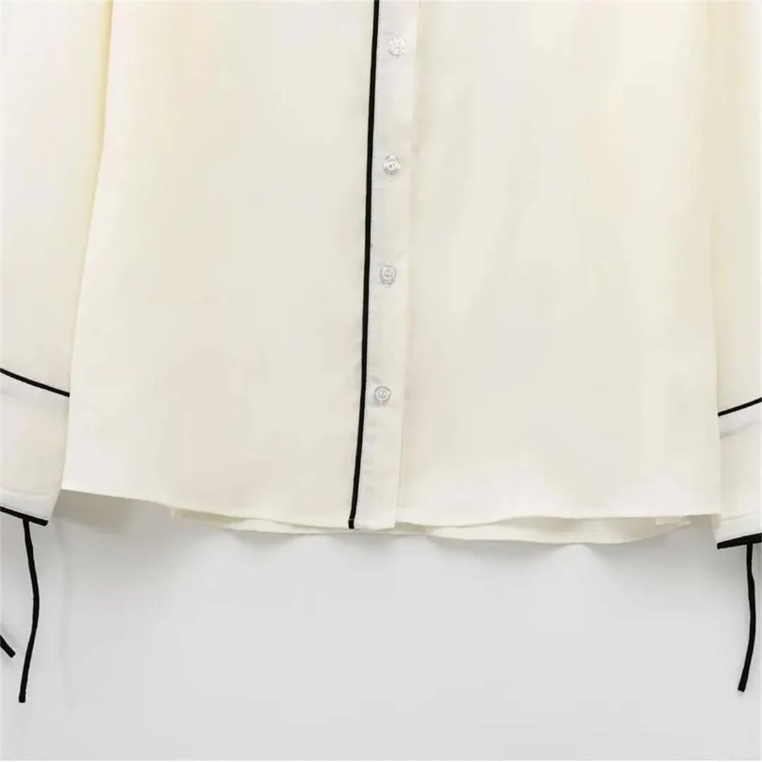 Women's Elegant Shirts Blouses Long Sleeve Loose Tops Butterfly Lace-Up Shirts