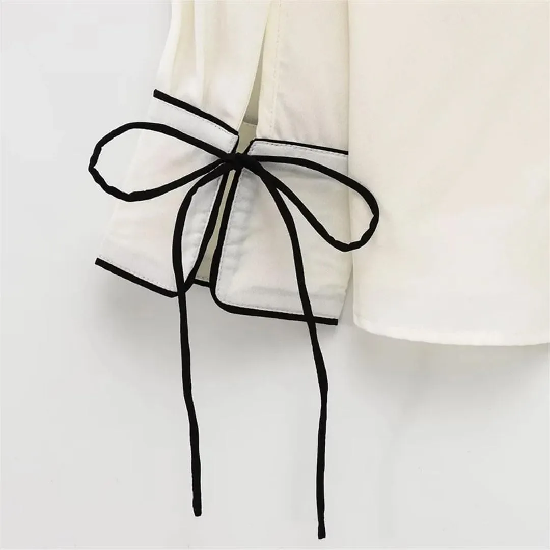 Women's Elegant Shirts Blouses Long Sleeve Loose Tops Butterfly Lace-Up Shirts