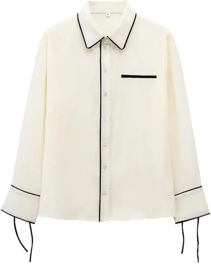 Women's Elegant Shirts Blouses Long Sleeve Loose Tops Butterfly Lace-Up Shirts