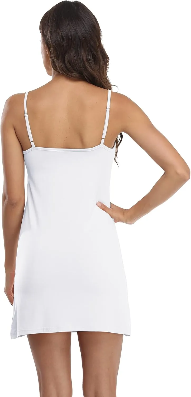 Women's Full Slip Lingerie Under Dress Spaghetti Adjustable Strap V Neck Camisole Slips Dress Undergarment Nightwear