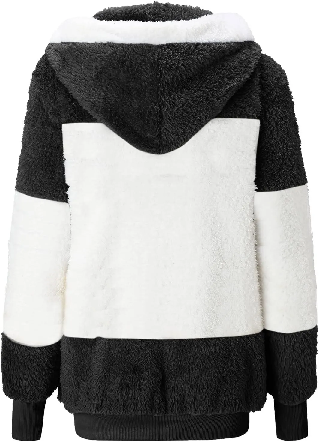 Womens Fuzzy Fleece Jacket Solid Color Artificial Wool Zipper Drawstring Long-Sleeved Hoodie Outerwear with Ladies