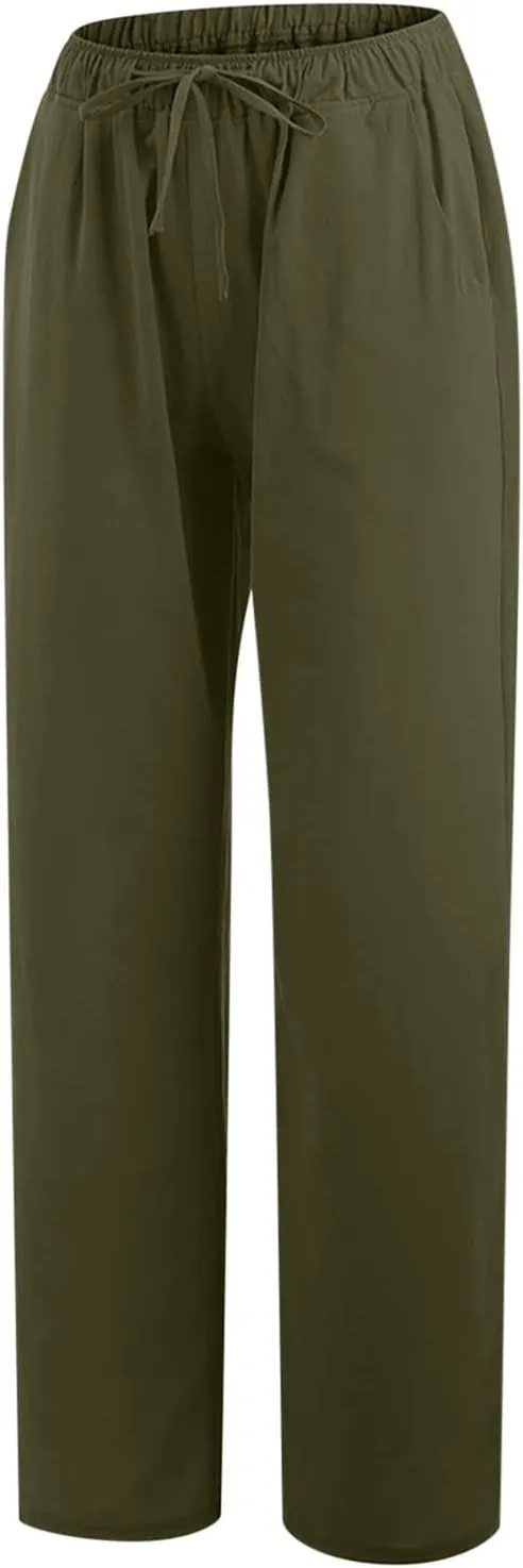 Women's Linen Pants Wide Leg Summer Pants High Waisted Palazzo Pants Comfy Beach Pants Soft Lounge Pants Trousers