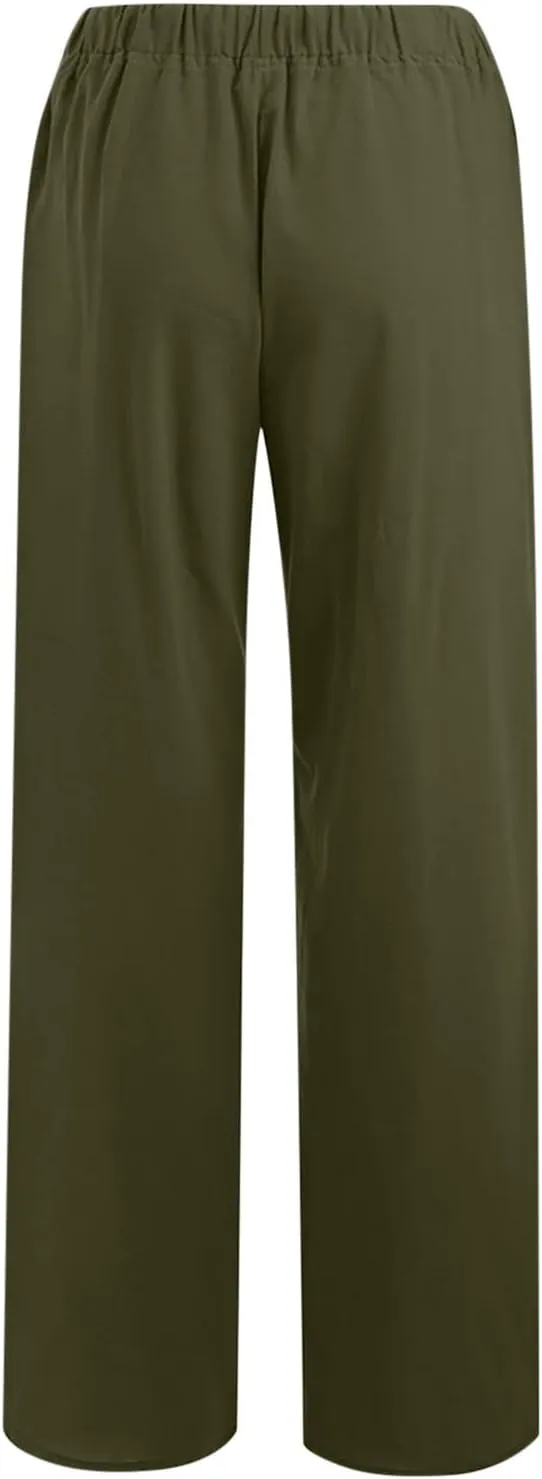 Women's Linen Pants Wide Leg Summer Pants High Waisted Palazzo Pants Comfy Beach Pants Soft Lounge Pants Trousers