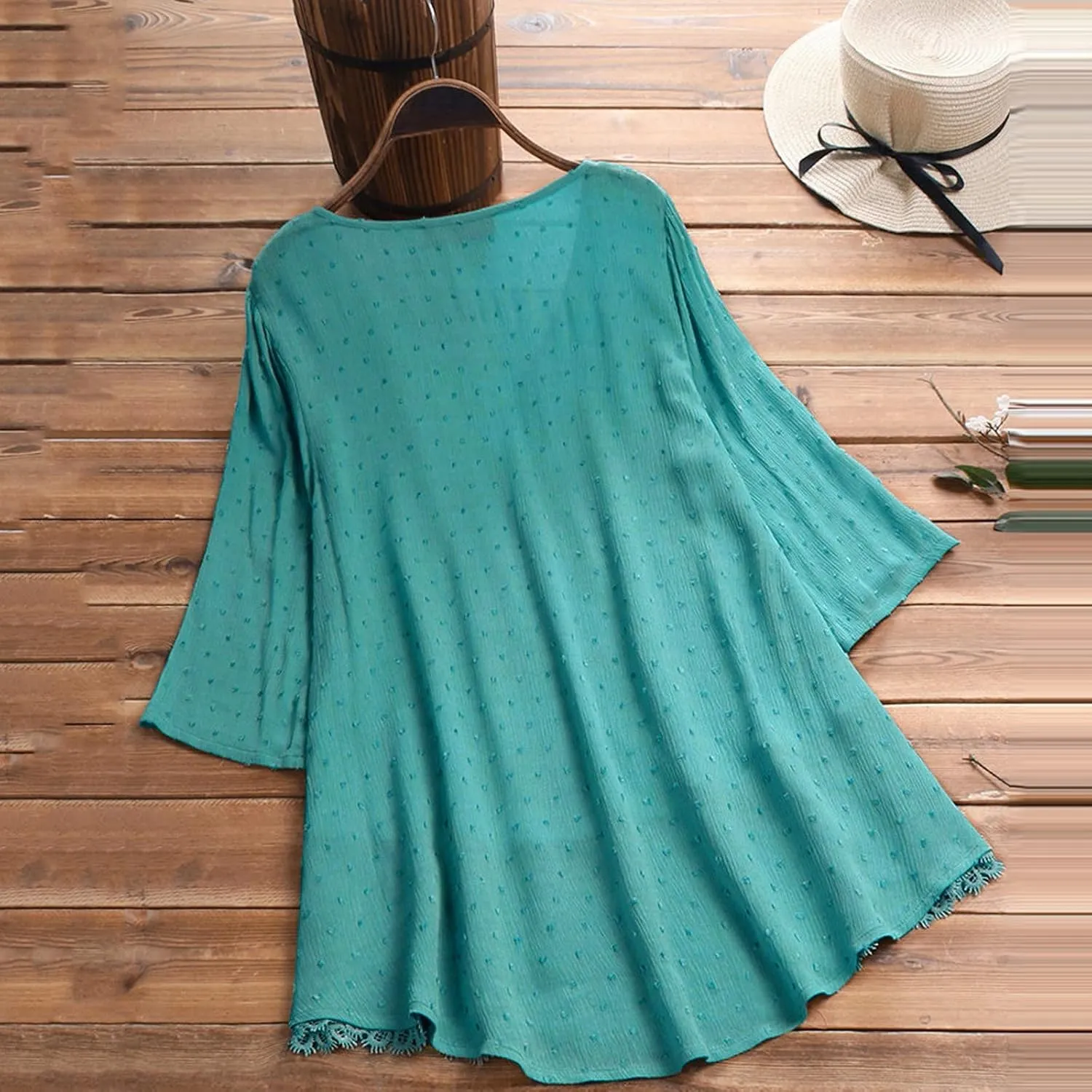 Womens Linen Shirts V Neck Button Blouses Boho Beach Tee Tops Short Sleeve Loose Tunic Tops