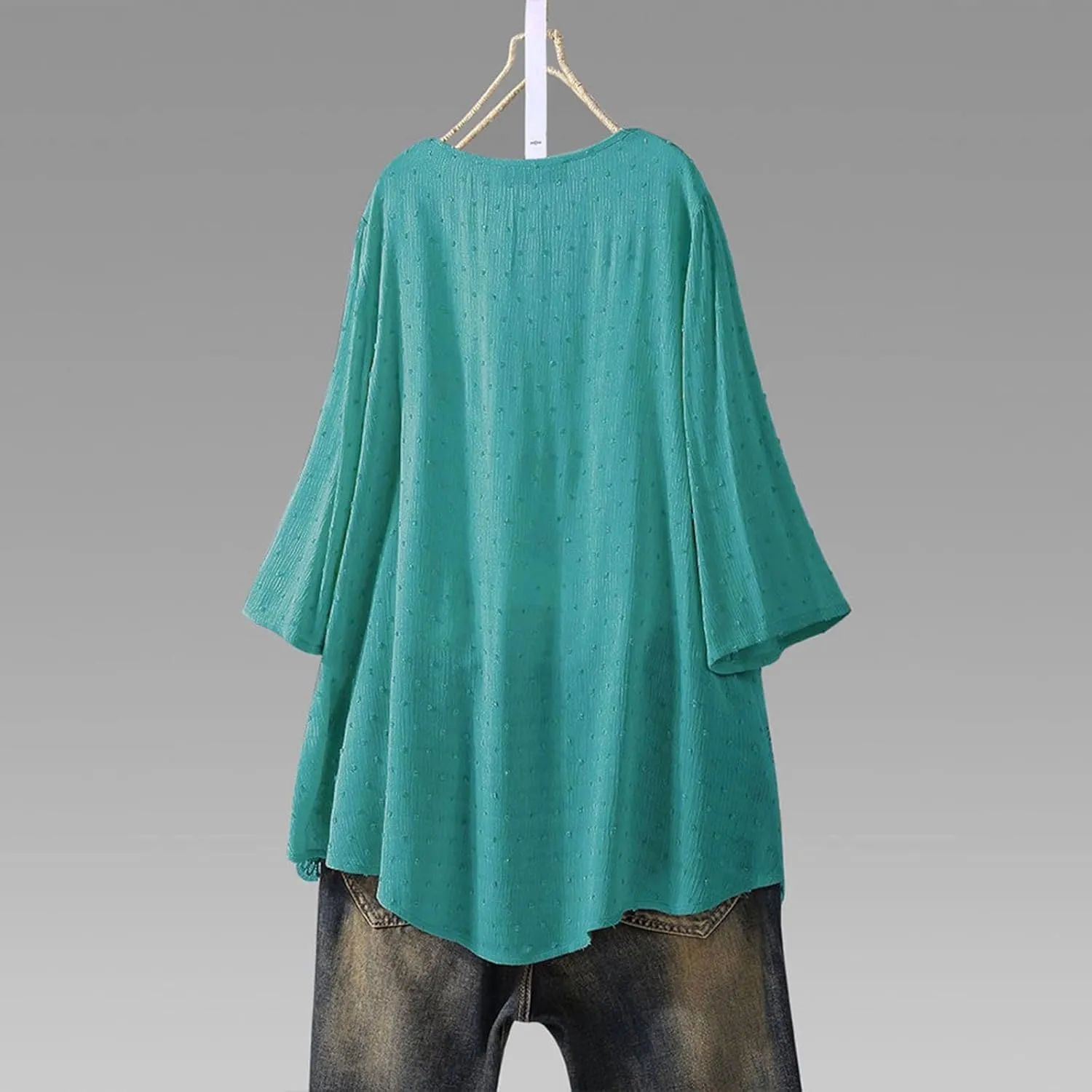 Womens Linen Shirts V Neck Button Blouses Boho Beach Tee Tops Short Sleeve Loose Tunic Tops