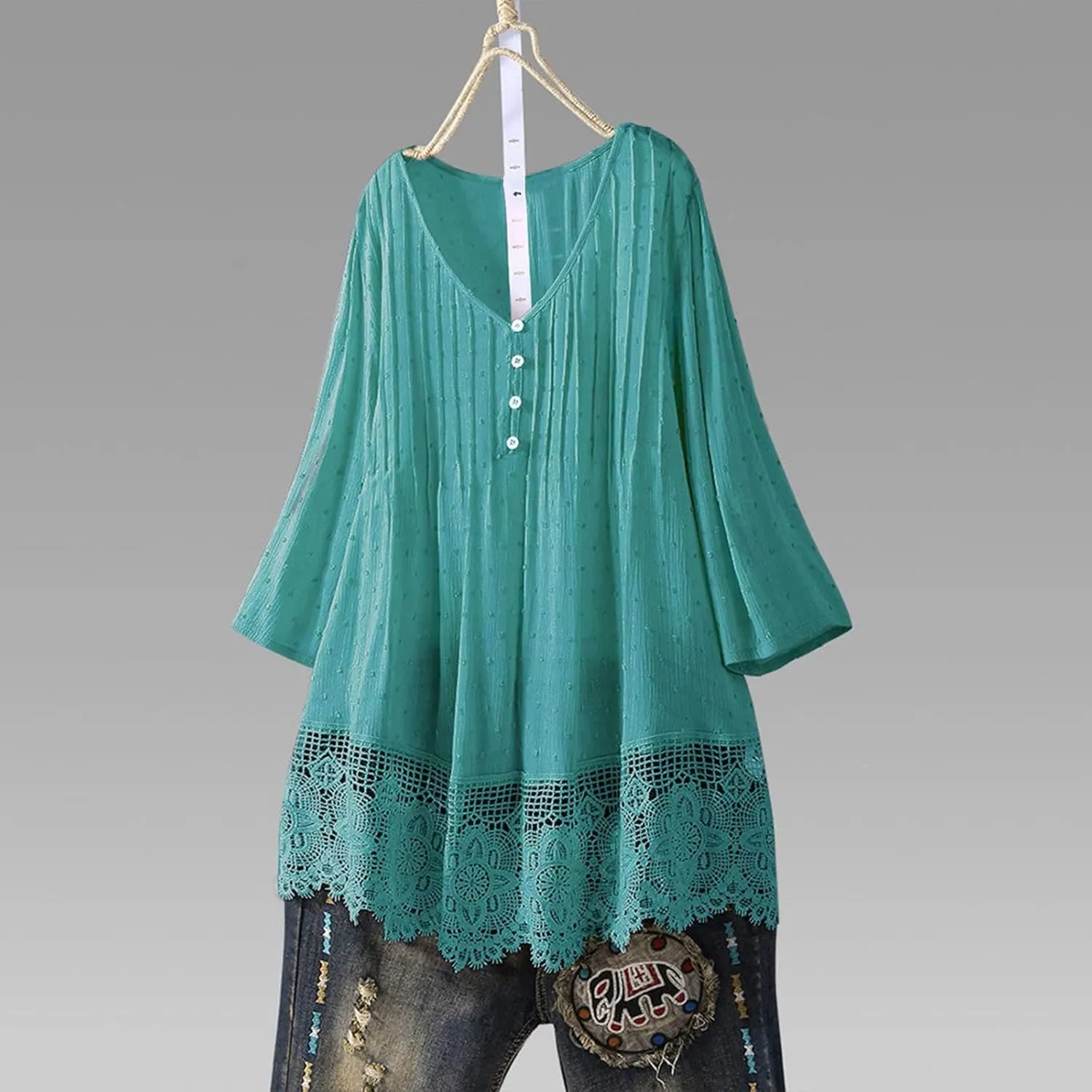 Womens Linen Shirts V Neck Button Blouses Boho Beach Tee Tops Short Sleeve Loose Tunic Tops