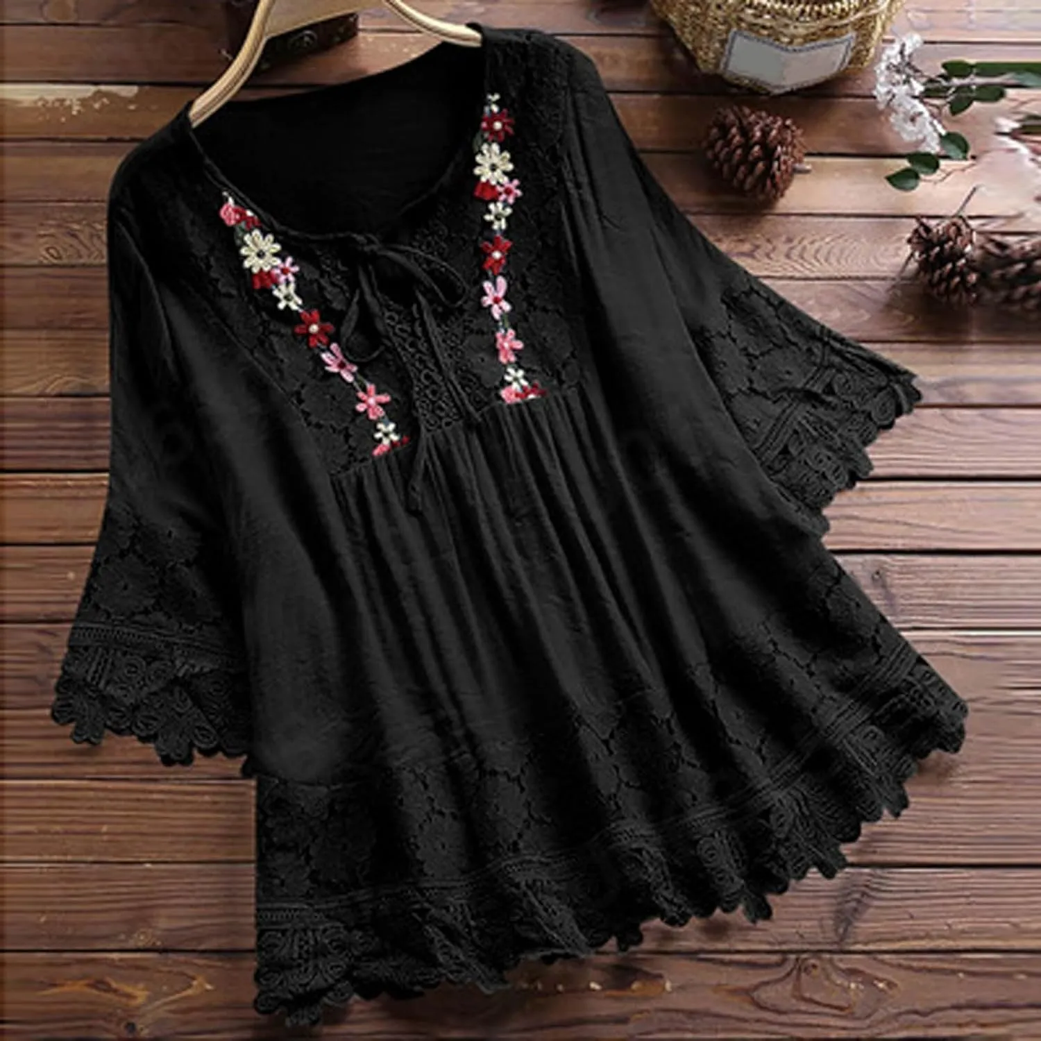 Womens Linen Shirts V-Neck Buttons Blouse Bohemian Boho Lightweight Tee Tops Short Sleeve Loose Fit T-Shirt