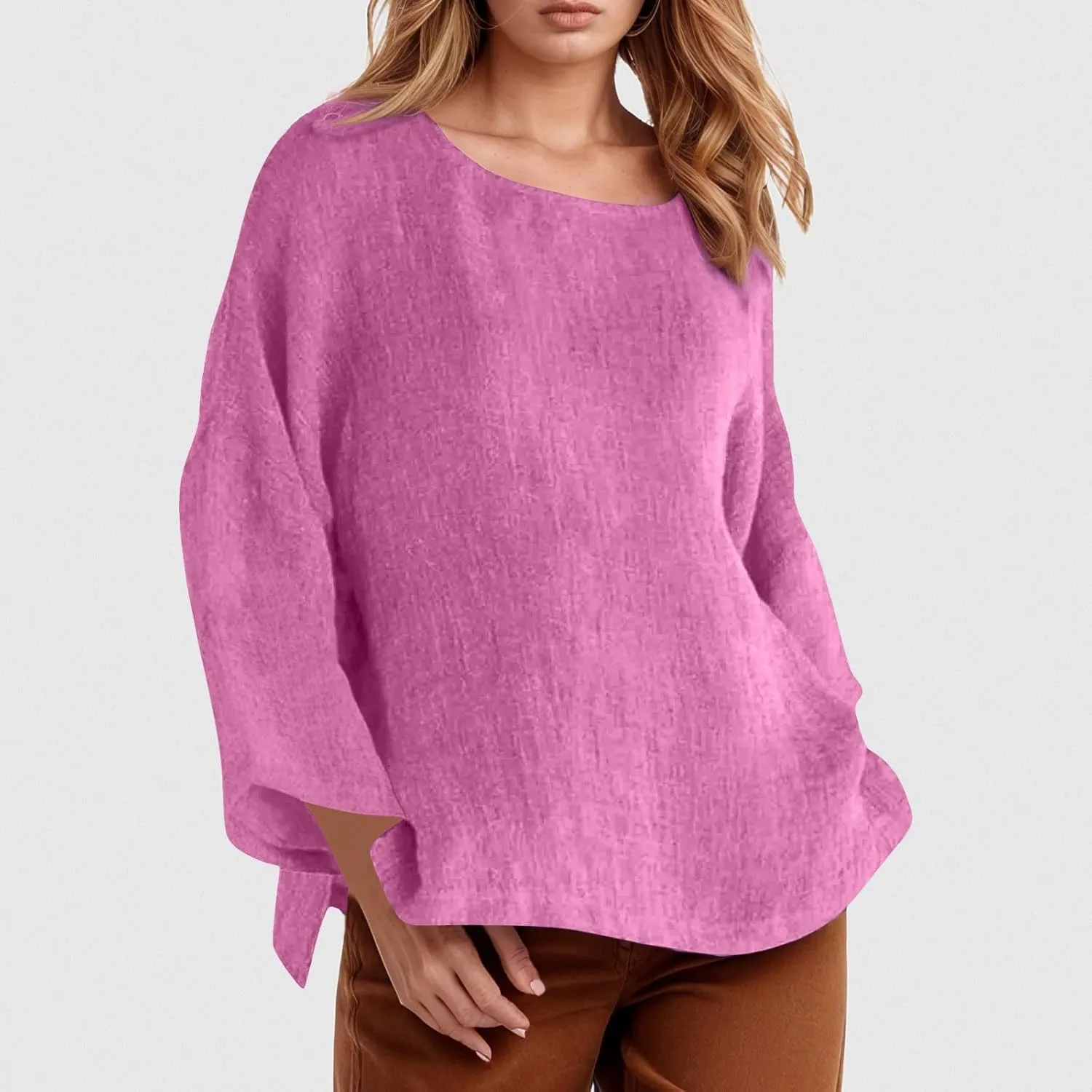 Womens Linen Shirts V Neck Buttons Blouse Solid Color Fashion Tshirts Short Sleeve Loose Tunic Tops