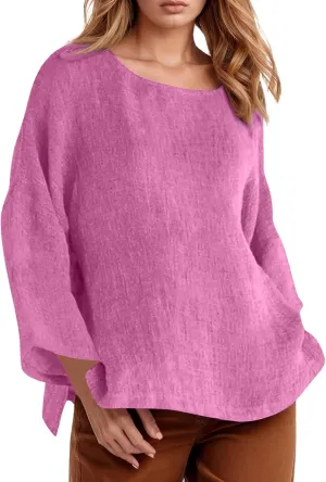 Womens Linen Shirts V Neck Buttons Blouse Solid Color Fashion Tshirts Short Sleeve Loose Tunic Tops