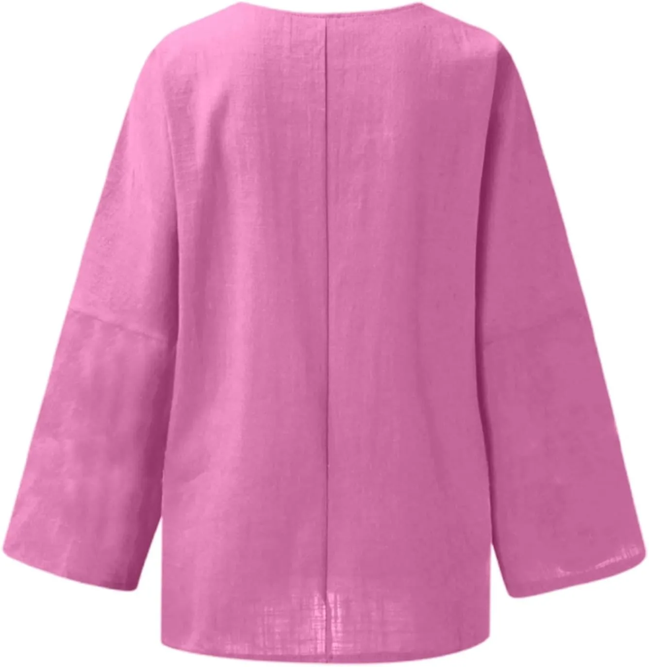 Womens Linen Shirts V Neck Buttons Blouse Solid Color Fashion Tshirts Short Sleeve Loose Tunic Tops