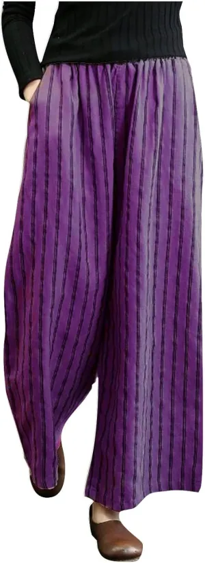 Womens Linen Stripe Pants Summer Boho Pants for 2024 Straight Leg Pants Elastic Waist Pants Loose Fitting Pants